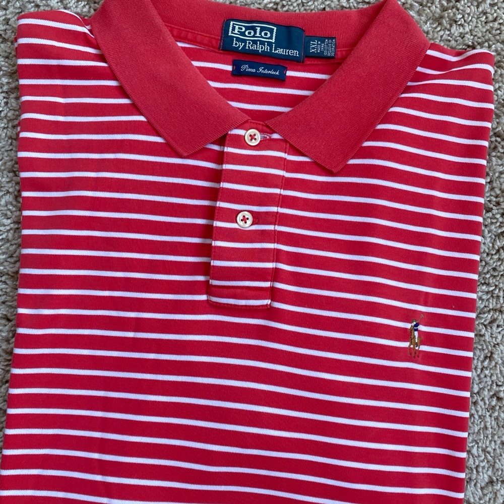 Polo Ralph Lauren Red/White Striped Flesh Pony Pima Cotton Shirt Big & Tall XXL